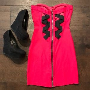 Corset Back Hot Pink Bodycon Dress